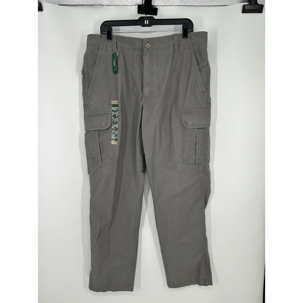 LL Bean Natural Fit Straight Leg Chino Cargo Pants Grey Canvas Size 38x32